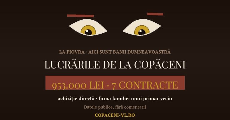 Lucrările de la Copăceni: aproape un milion de lei, prin achiziție directă, către firma familiei unui primar vecin