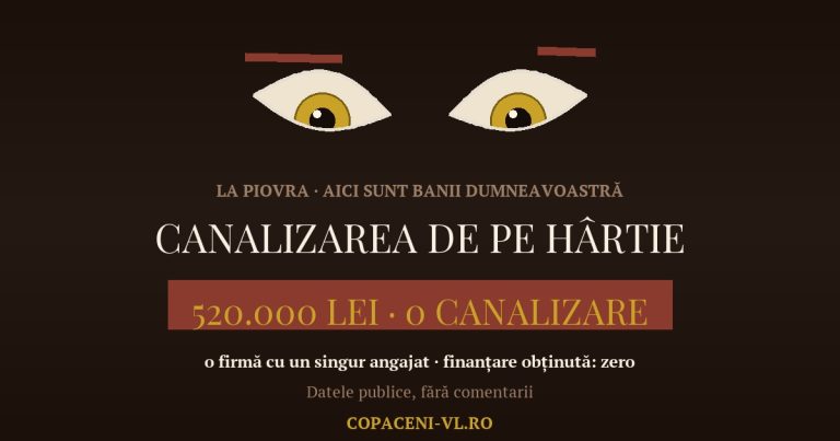 520.000 de lei pentru canalizare, către o firmă cu un singur angajat — iar canalizarea n-a mai venit